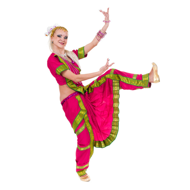 full length portrait of indian woman dancing - Foto, Imagem