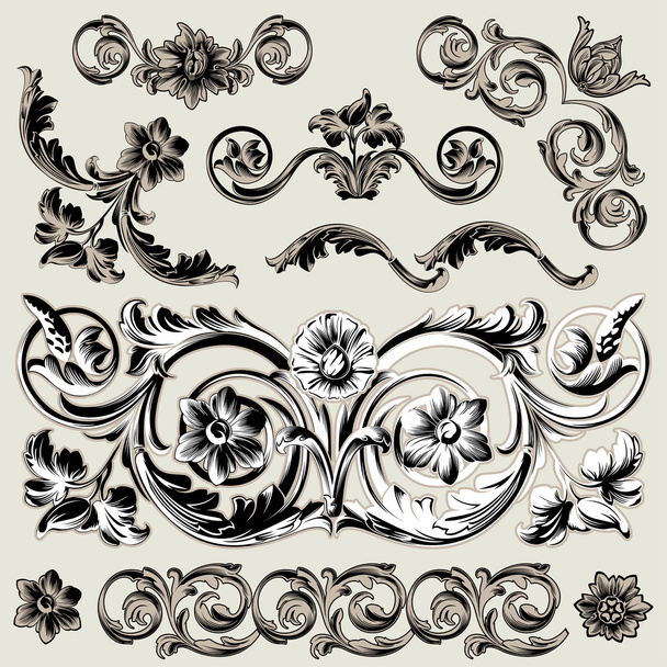 Набор классических элементов цветочного декора
 - Вектор,изображение