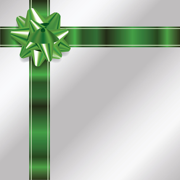 Silver Christmas Background with Green Bow and Ribbon - Vector, Image