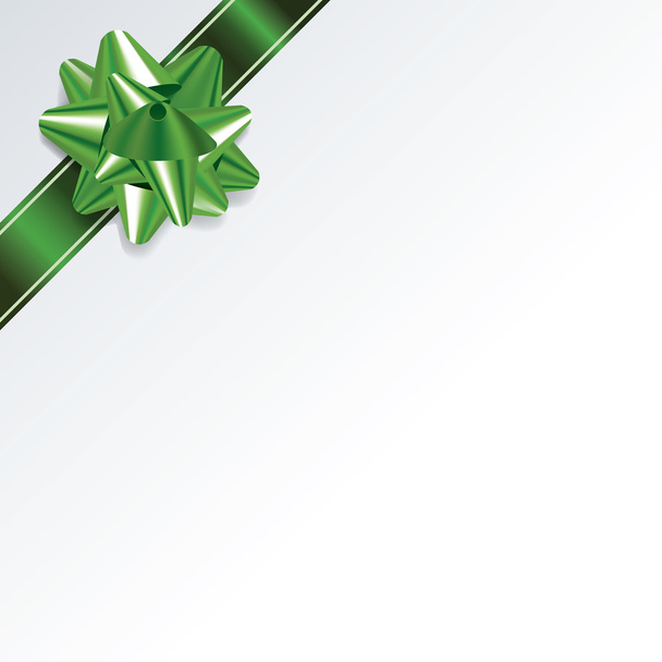 White Christmas Background with Green Bow and Ribbon - Vector, Image