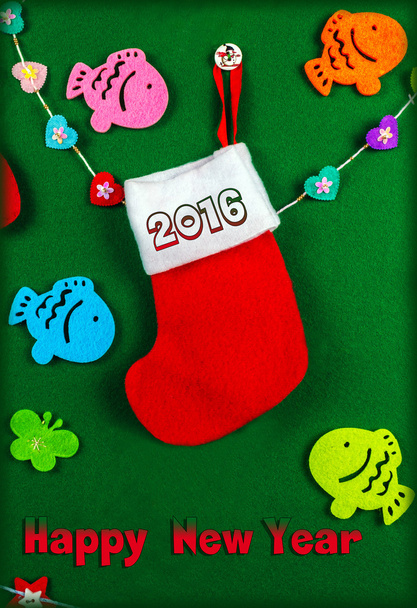  karta "Happy New Year". ručně vyráběné Vánoční punčocha  - Fotografie, Obrázek