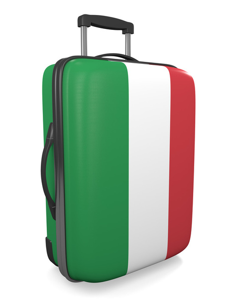 Olaszország nyaralás rendeltetési hely fogalmának egy zászló festett utazási bőrönd - Fotó, kép
