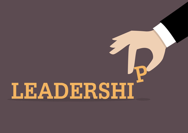 Mão insere o último alfabeto na palavra liderança
 - Vetor, Imagem