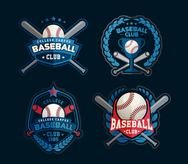 野球ベクトル野球バッジを設定、野球のバットとボールのスポーツ テンプレート - ベクター画像