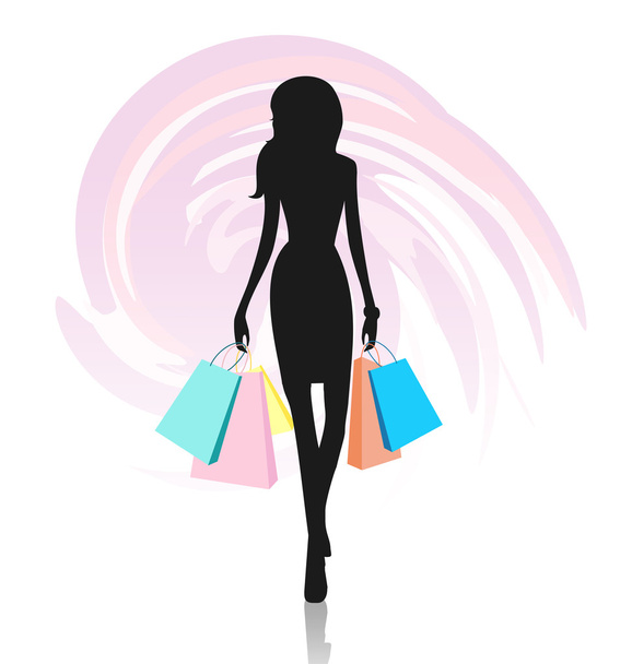Silhouette of woman with shopping bags - Фото, изображение