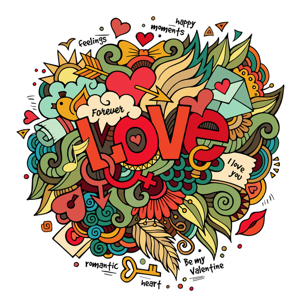 Love hand lettering and doodles elements - Vector, Image