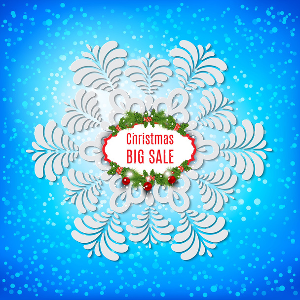 Χειμώνας πώληση φόντο με νιφάδα χιονιού. Χριστούγεννα πώληση. Νέο έτος πώληση - Διάνυσμα, εικόνα