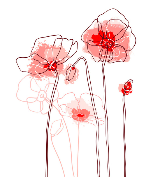 Red poppies on a white background - Vector, Image