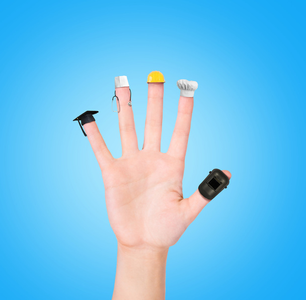 hand on each finger different professions,career choice options - 写真・画像