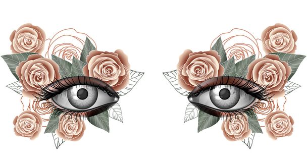 Look of the spring, photorealistic eye artistic makeup - Vector, Image