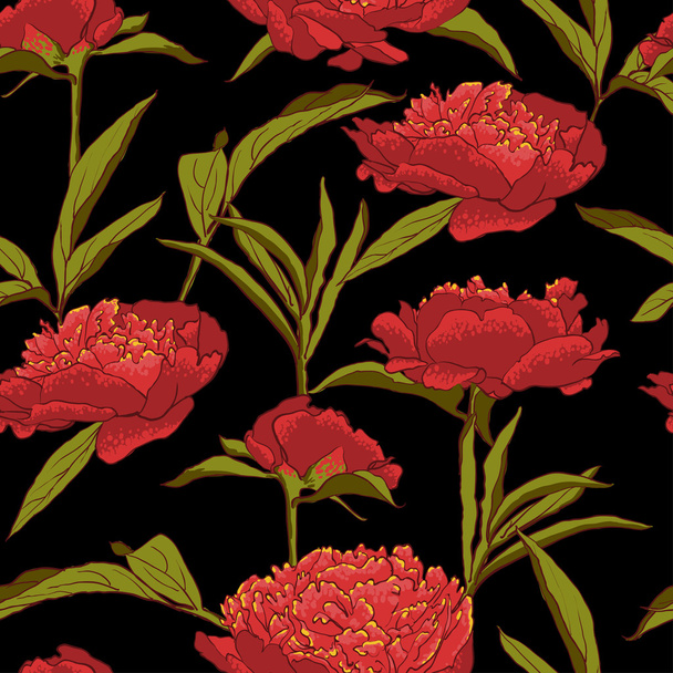 Seamless floral background with peonies - Vector, afbeelding
