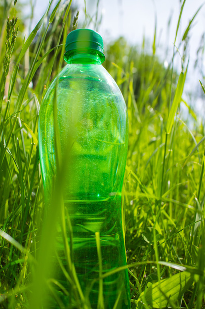 bottle of water in grass - Photo, Image