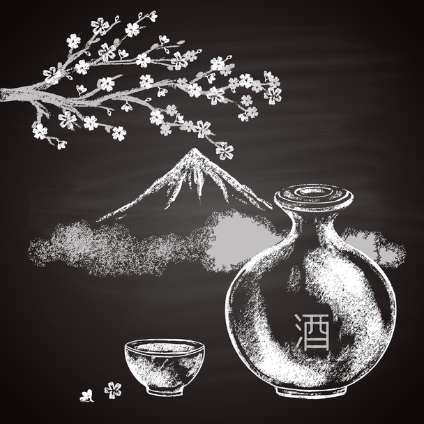 bebida alcohólica tradicional japonesa sake
 - Vector, imagen