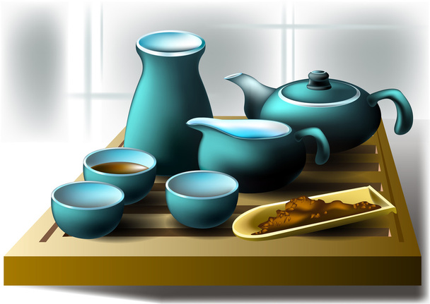 Green tea and green teapot - Vector, Image