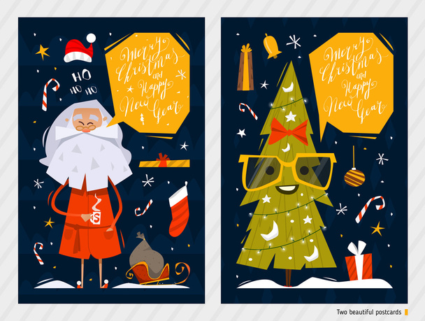 Frohe Weihnachten und ein gutes neues Jahr Postkarten - Vektor, Bild