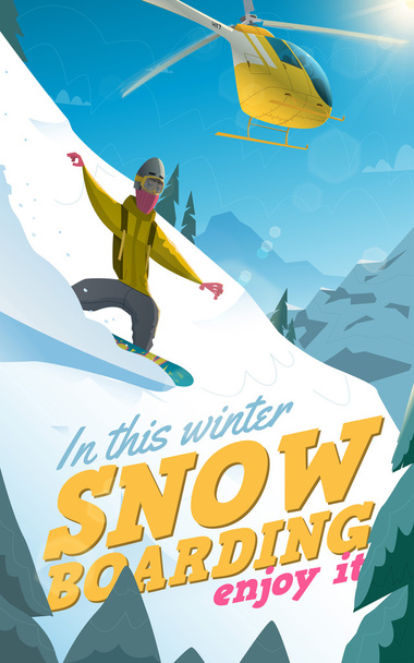 Snowboarder στην δράση χειμώνα απεικόνιση - Διάνυσμα, εικόνα