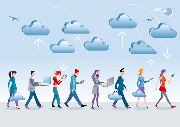 Cloud Computing zu Fuß - Vektor, Bild