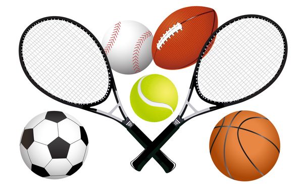 Pelotas deportivas y raquetas de tenis
 - Vector, imagen