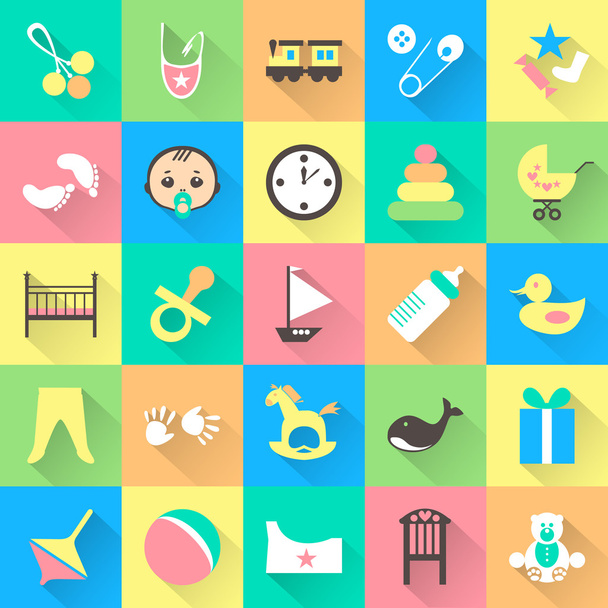 Set of colorful baby items with shadows. Vector illustration - ベクター画像