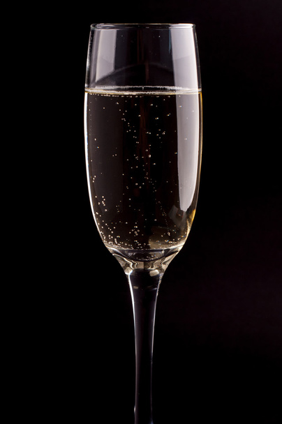 A glass of champagne on black background - 写真・画像