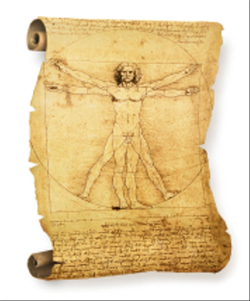 Leonardo de Man van Vitruvius oude perkament - Foto, afbeelding