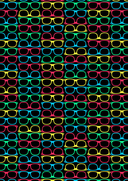 Χρωματιστά γυαλιά πάνω σε μαύρο φόντο σε ένα επαναλάβετε μοτίβο - Διάνυσμα, εικόνα