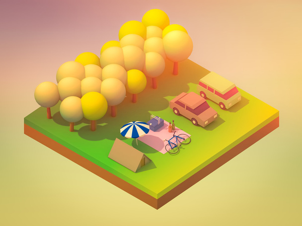 Isometric forest camping - Photo, Image