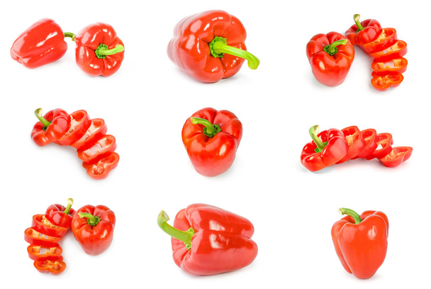 Koláž červené papriky izolované na bílém výřezu - Fotografie, Obrázek