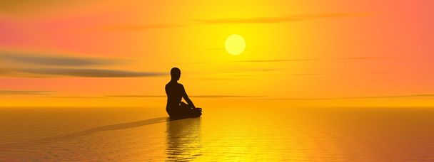 meditatie door zonsondergang - Foto, afbeelding