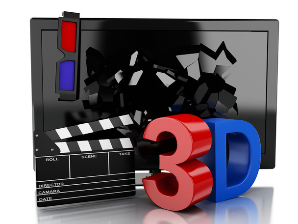 3D TV led and clapper board. Cinema concept - Photo, image