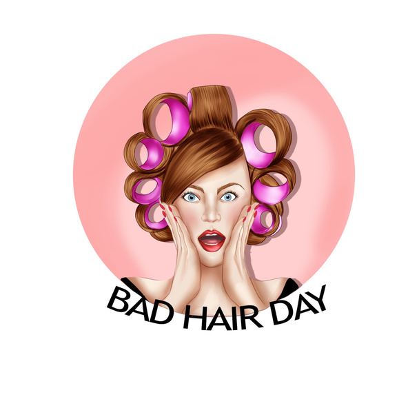 Young pretty girl with hair rolls - Raster Illustration - Photo, Image