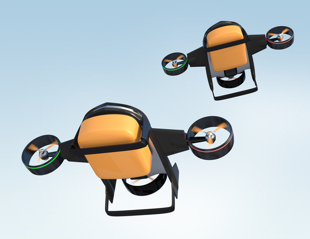 Kaksi lennokkia lentää taivaalla. drone on hybriditila, joka voi nostaa pystysuoraan ja lentää kuin normaali lentokone
. - Valokuva, kuva