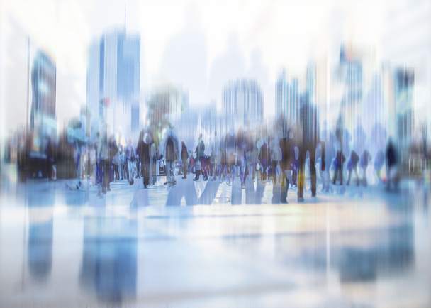 abstraktes Bild von Geschäftsleuten, die auf der Straße gehen und Hintergrund des Stadtbildes - Foto, Bild