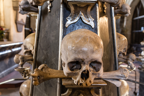 Schedel en botten in bot kapel-Sedlec, Kutna Hora - Foto, afbeelding