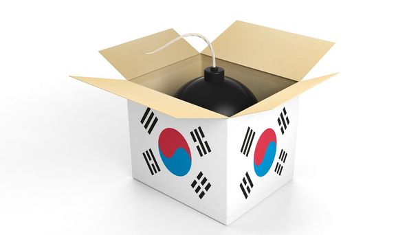 Güney Kore, beyaz arka plan üzerinde izole bayrakla kutusuna bomba. - Fotoğraf, Görsel