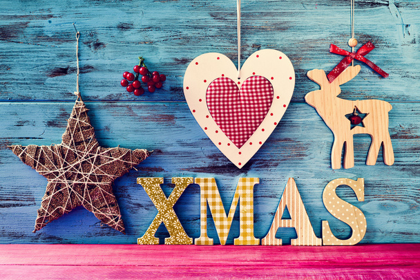 rustik Noel süsler ve metin xmas - Fotoğraf, Görsel