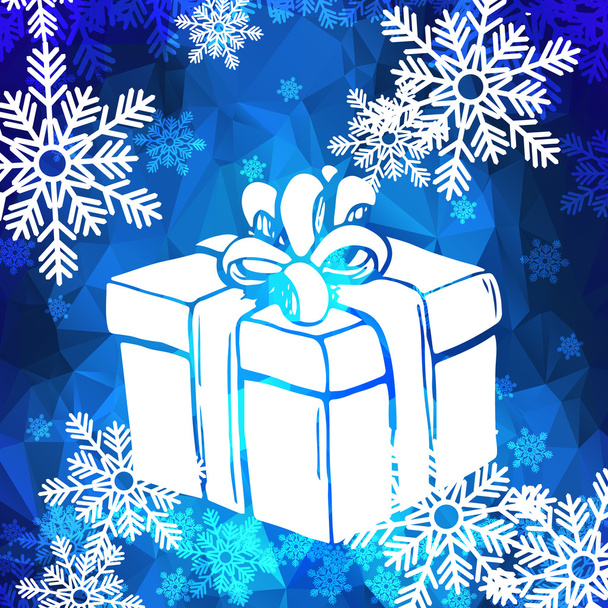 Natal cartão de saudação com flocos de neve e caixa de presente
 - Vetor, Imagem