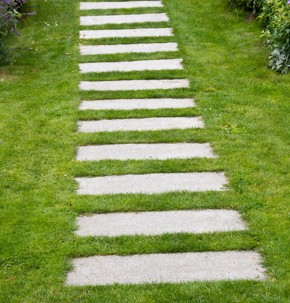 Stone pavers in lawn - Fotoğraf, Görsel