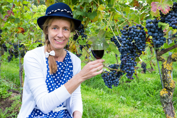 Mavi beyaz kadın kadeh şarap ile toasting demet - Fotoğraf, Görsel
