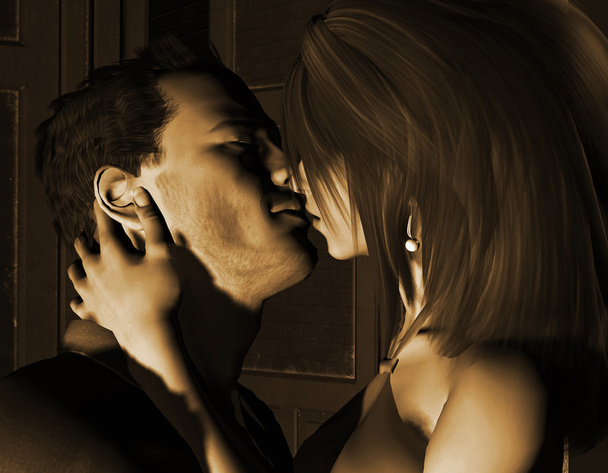 Сцена поцелуя на пороге
 - Фото, изображение