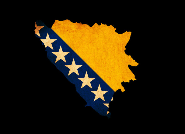 Bosna Hersek grunge harita anahat bayrak ile - Fotoğraf, Görsel