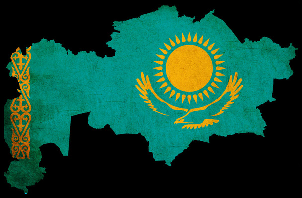 Kazakstan grunge kartta ääriviivat lipun
 - Valokuva, kuva