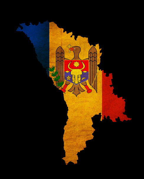 Μολδαβία grunge χάρτη περίγραμμα με σημαία - Φωτογραφία, εικόνα