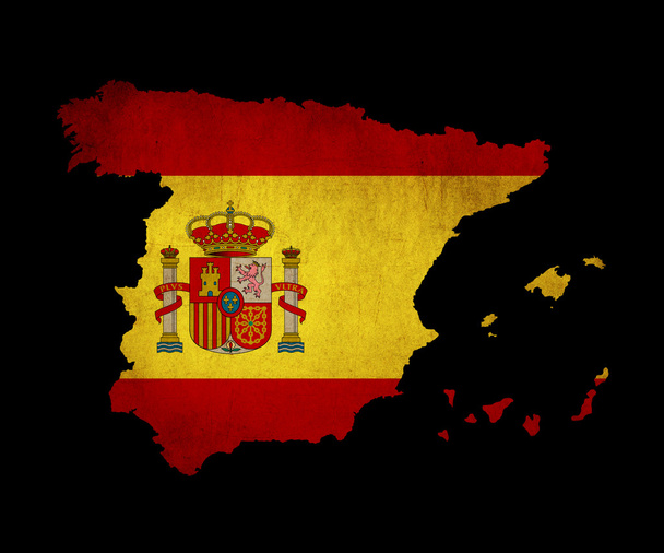 İspanya grunge harita anahat bayrak ile - Fotoğraf, Görsel