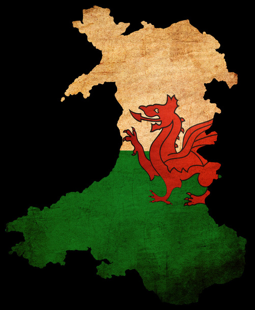 Wales grunge kartta ääriviivat lipun
 - Valokuva, kuva