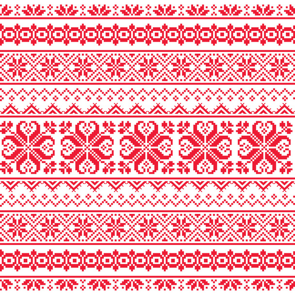 Ukrainian, Belarusian red embroidery seamless pattern - Vyshyvanka - Вектор, зображення