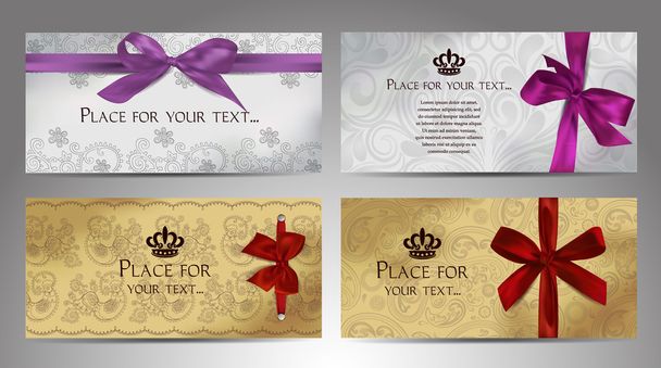 Set of elegant cards with floral design elements and satin bows - Διάνυσμα, εικόνα