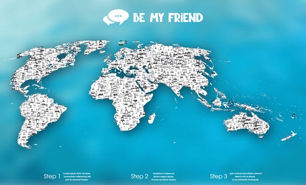 World map with icons of people - Vector, imagen