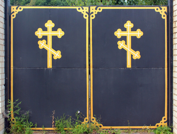 Orthodox monastery gates with cross symbols - Photo, Image