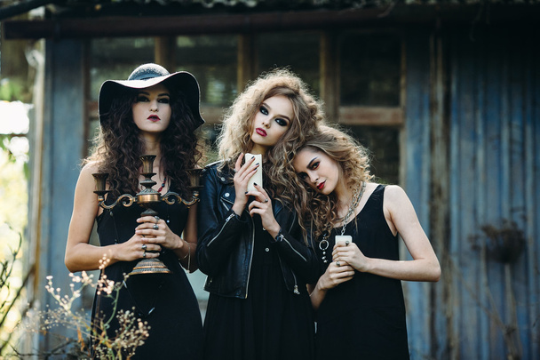 drie vintage vrouwen als heksen - Foto, afbeelding